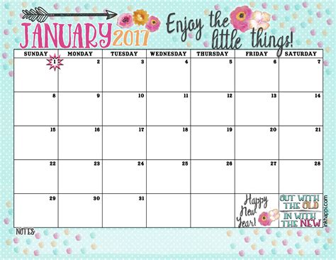 January 2017 Calendar And Print Enjoy The Little Things Inkhappi