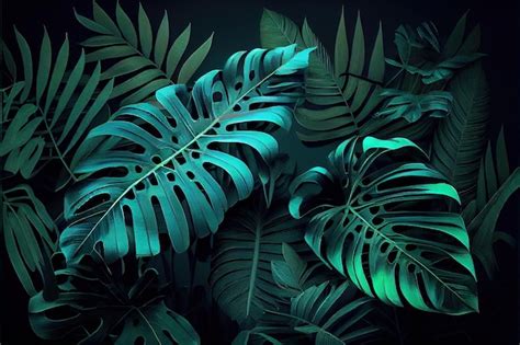 Premium Photo Generative Ai Illustration Of Dark Green Tropical