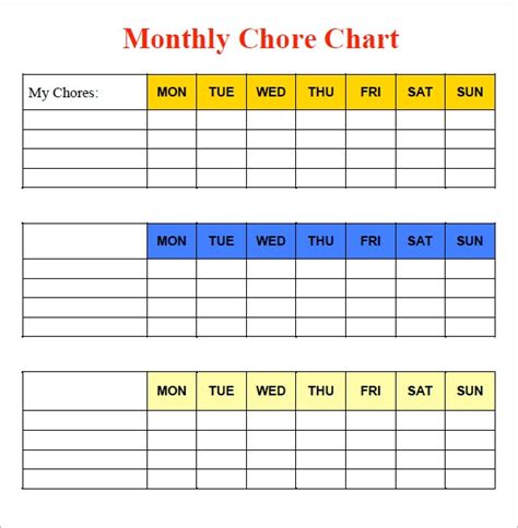 Monthly Chore Chart Template Excel Excel Templates