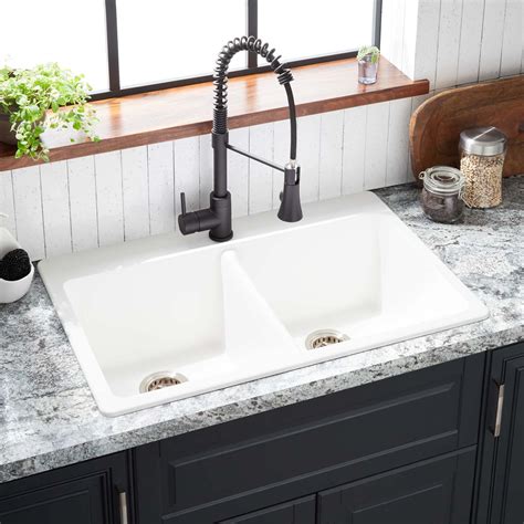33 Totten Double Bowl Granite Composite Drop In Kitchen Sink White