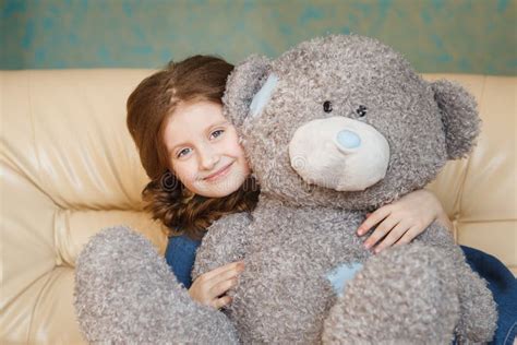 Cute Little Girl With Teddy Bear Stock Photo Image Of Portrait Love
