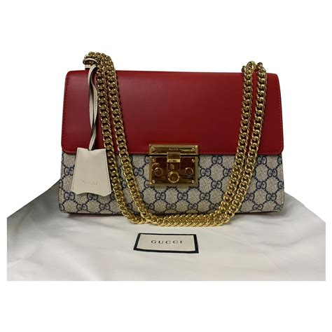 Gucci Red Gg Supreme Coated Canvas Padlock Medium Shoulder Bag White