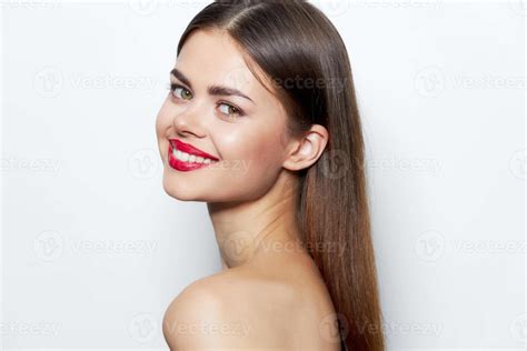 Brunette Skin Care Smile Naked Shoulders Charm Long Hair Stock Photo At Vecteezy