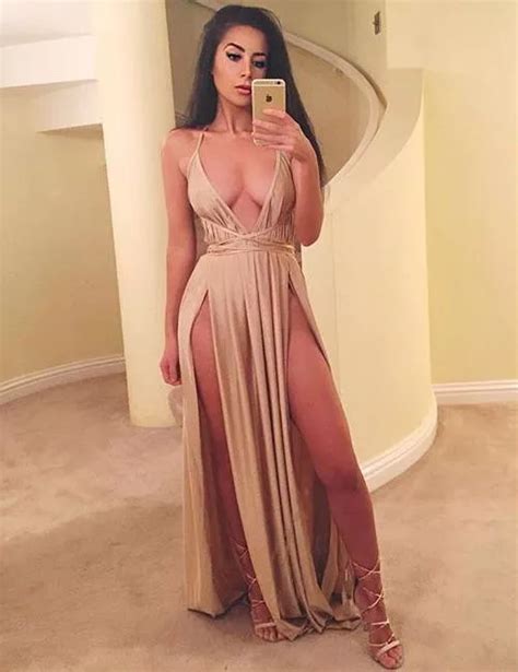 Plunging Neckline And Double High Slit Nudes SluttyDress NUDE PICS ORG