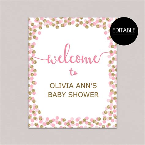 Pink Gold Welcome Sign Editable Welcome Sign Pink Gold Baby Etsy Uk