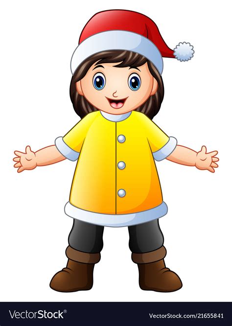Happy Girl In Yellow Santa Claus Costume Vector Image
