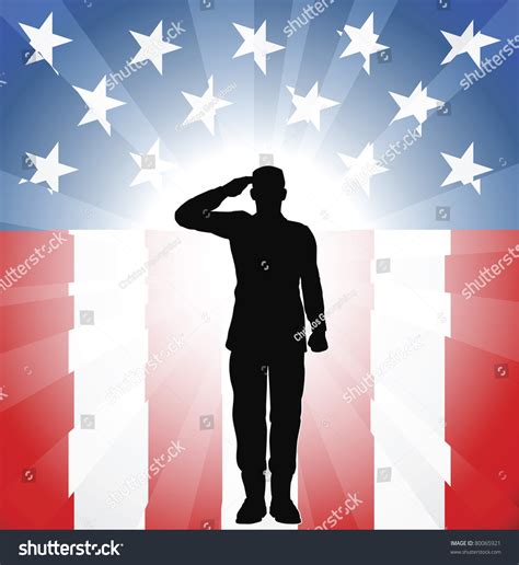 A Patriotic Soldier Saluting In Front Of An American Background Stock