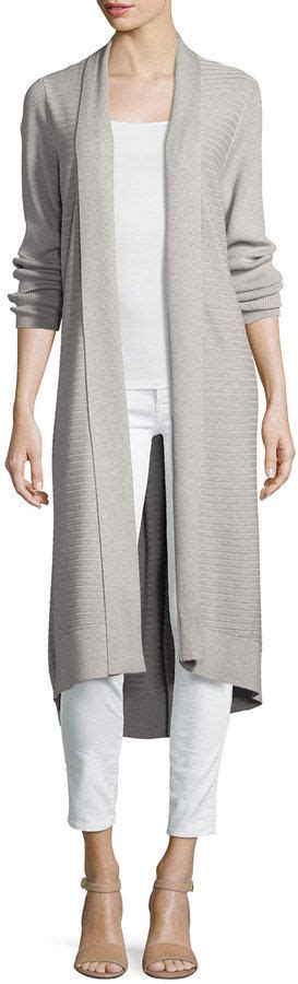 Neiman Marcus Ribbed Knit Duster Cardigan Gray Cardigan Duster