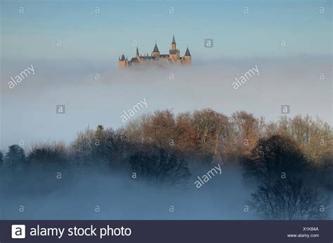 Burg Hohenzollern Castle Fog Autumn High Resolution Stock Photography
