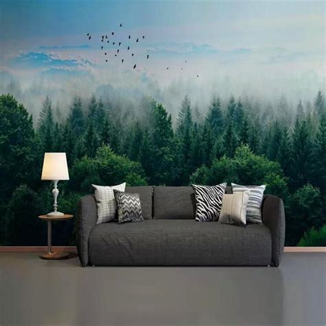 Nordic Style Wallpaper Mural Mist Forest Remote Mountain ㎡ In 2022
