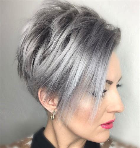 Furthermore, the other option of short hairstyles with bangs is asymmetrical layered short hair. 2020 Popular Airy Gray Pixie Hairstyles With Lots Of Layers
