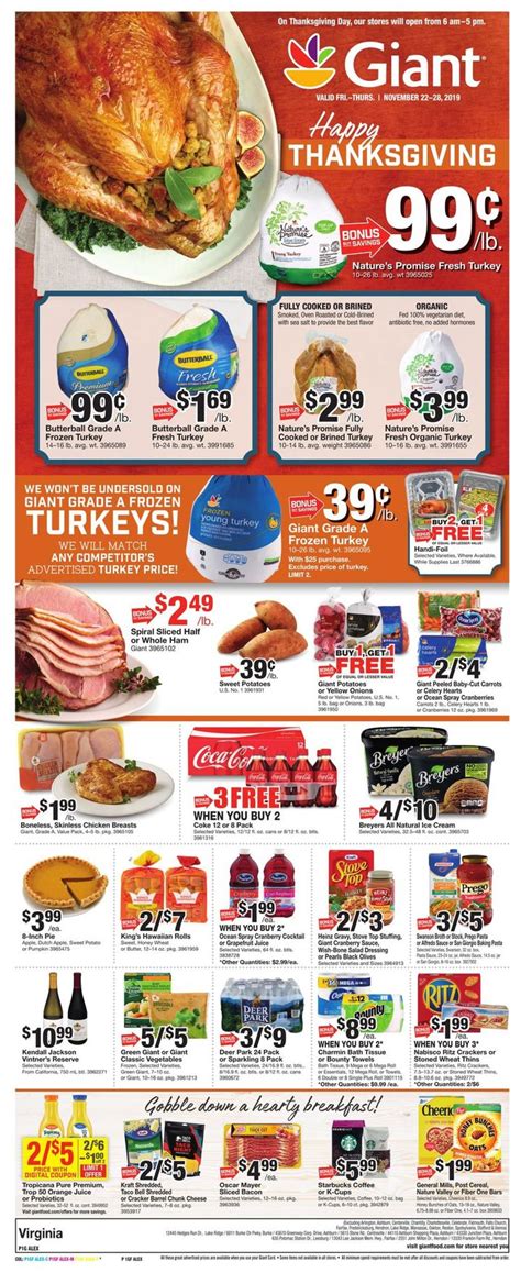 Giant Food Thanksgiving Ad 2019 Current Weekly Ad 1122 11282019