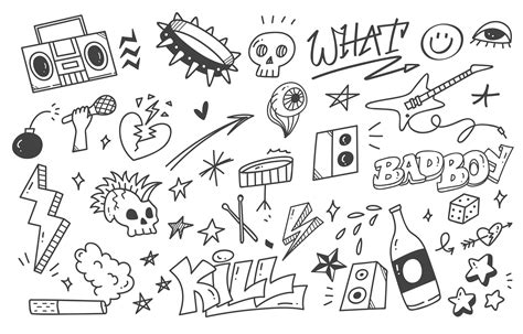 Set Of Graffiti Doodle Punk Music Graphic By Big Barn Doodles
