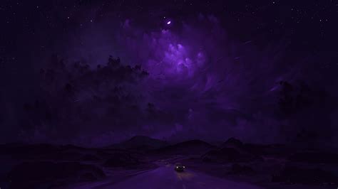 Download 1920x1080 Night Landscape Road Clouds Scenery Purple Sky