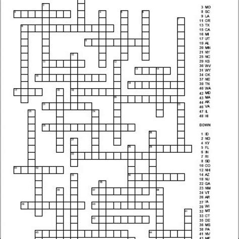 Printable United States Crossword Puzzle Printable Crossword Puzzles