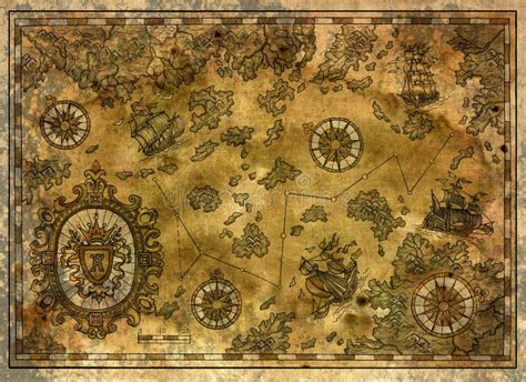 Mapa Viejo De Los Tesoros Del Pirata Naves Viejas Compases E Islas