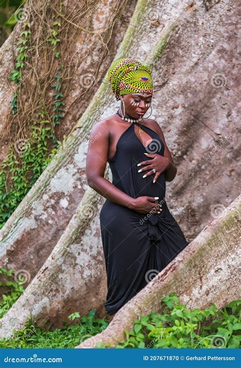 Pregnant African Tribal Woman Standing In Forest Stock Photo Image Of Bikini Black