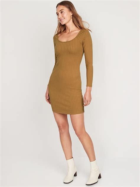 Fitted Scoop Neck Rib Knit Mini Dress For Women Old Navy