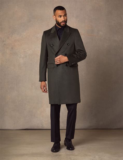 Mens Double Breasted Green Wool Cashmere Overcoat Hawes And Curtis