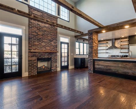 Best Industrial Living Room With A Brick Fireplace Surround Design