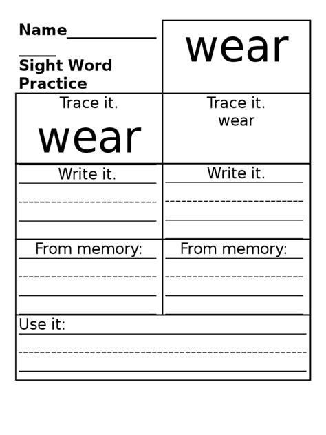 Sight Words Template Pdf