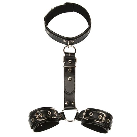 Pu Leather Handcuff Adult Slave Handcuffs Neck Collar Fetish Bondage