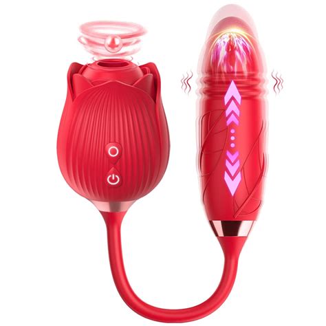 Thrusting Dildo Rose Vibrator Toy For Women Clit Clitoris Sucker