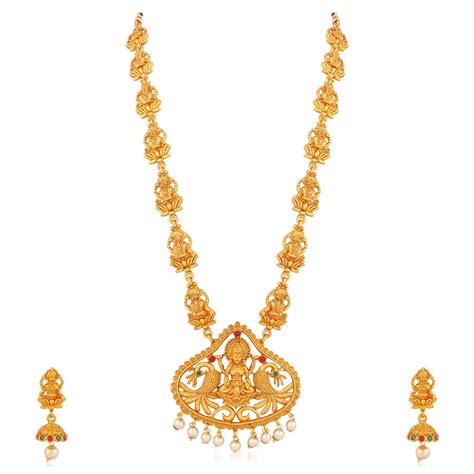 buy apara matt gold plated copper south indain necklace set jewellery for women at
