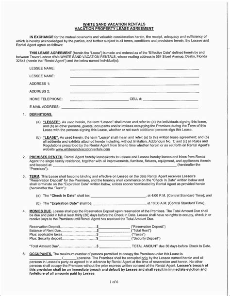 Free Printable Vacation Rental Agreement