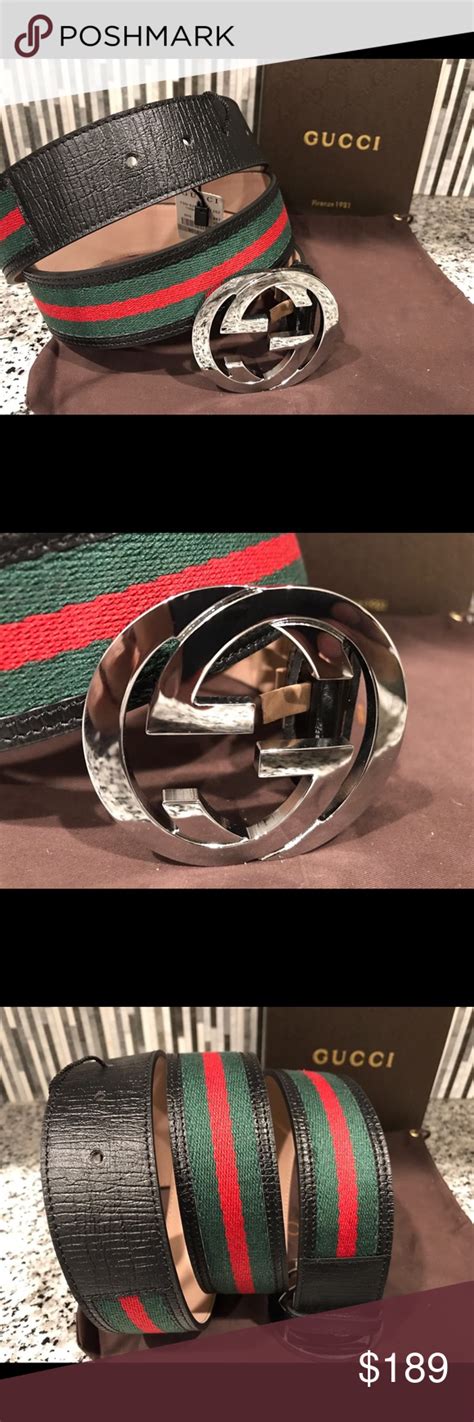 Authentic Men Gucci Belt Black Green Red Made In Italy 100