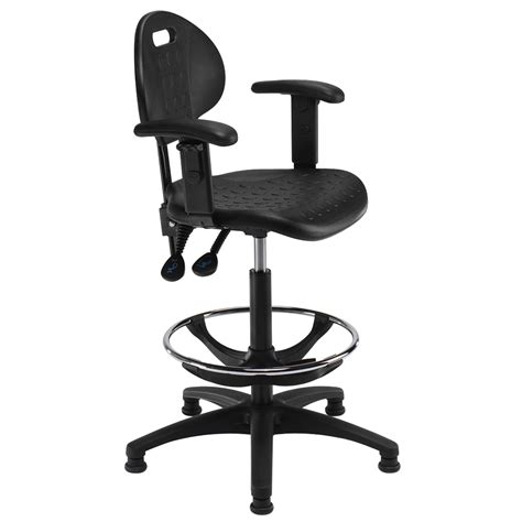 Fully adjustable polyurethane workshop chair on wheels. Industrial draughtsman chair with arms | IND6ADJ | HSI ...
