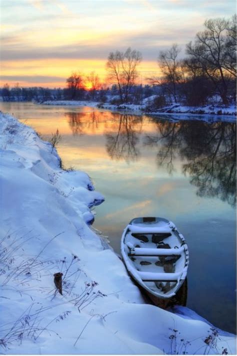 Winter Sunset On The River Stretched Canvas 1832 By Wall Art Prints