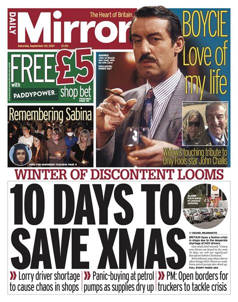 Daily Mirror Front Page 25th Of September 2021 Tomorrow S Papers Today