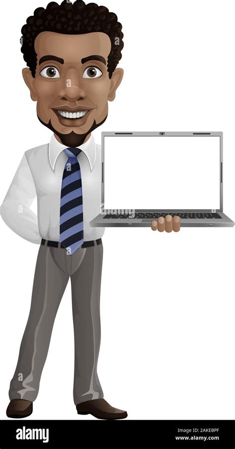 Cartoon Happy Businessman Holding A Laptop Stock Vector Image And Art Alamy