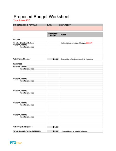 Pta Budget Template Template Creator