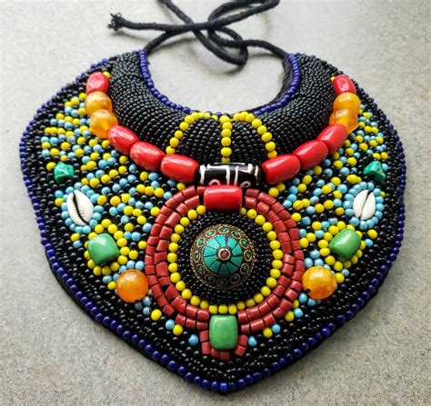 African Beaded Bib Collar Necklace Tribal Necklace Zulu Etsy