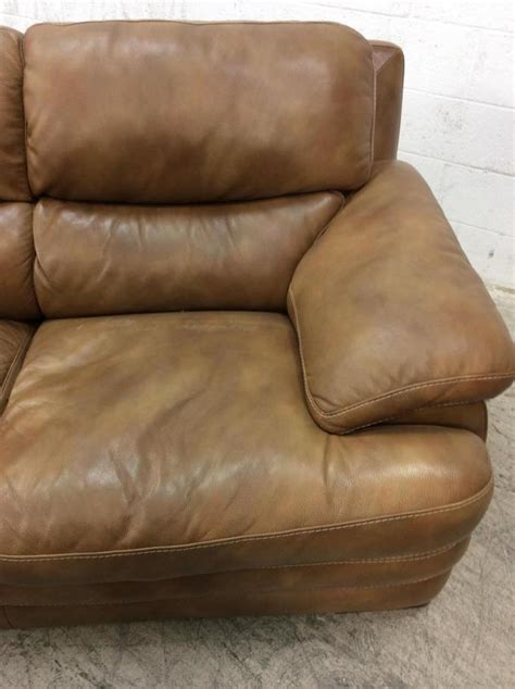 Brown Overstuffed Leather Sofa Couch