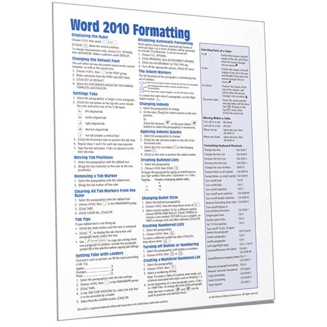 Microsoft Word 2010 Formatting Quick Guide Cheat Sheet Card Beezix