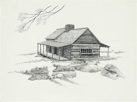 Mountain Cabin Drawing By Nancy Hilgert Mountain Drawing Cottage