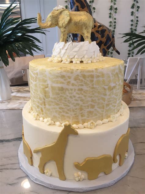 Sophisticated Safari Baby Shower Cake Top Tier Crackled Fondant