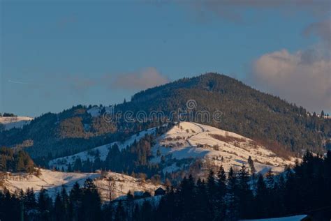 Winter Carpathian Mountains Covered With Snow Near Traditional
