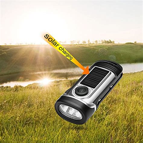 Thorfire Led Flashlight Solar Powered And Hand Cranking Rechargeable