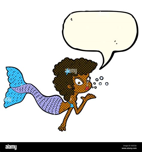 Cartoon Mermaid Blowing Kiss With Speech Bubble Stock Vector Image