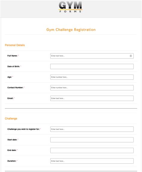 Gym Challenge Registration Form Online Gym Forms