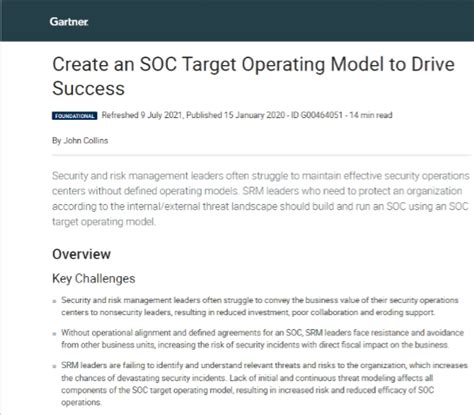 Gartner Report Create An Soc Target Operating Model To Drive Success