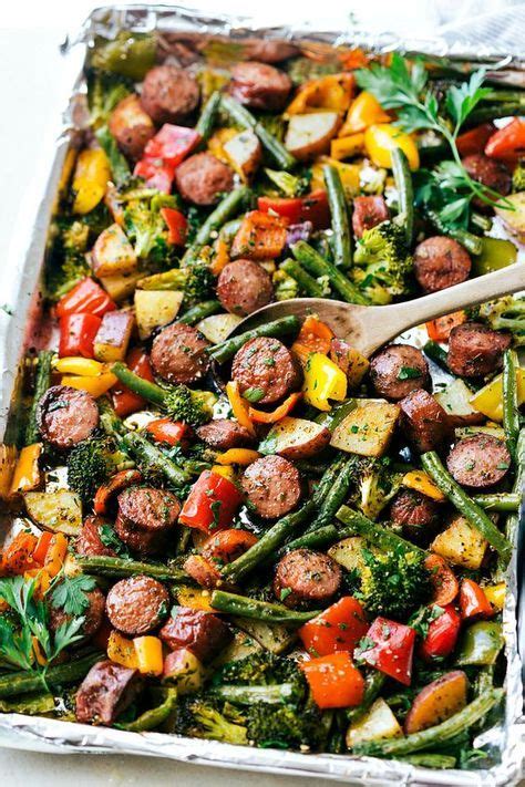 Roasted Veggies With Sausage And Herbs All Made And Cooked On One Pan