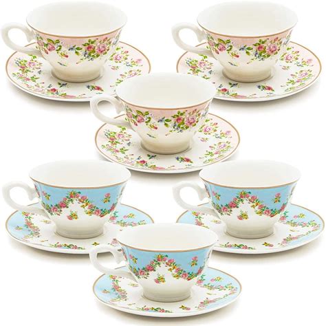 Set Of Vintage Floral Tea Cups And Saucers For Tea Party Supplies Blue Pink Oz Walmart Com