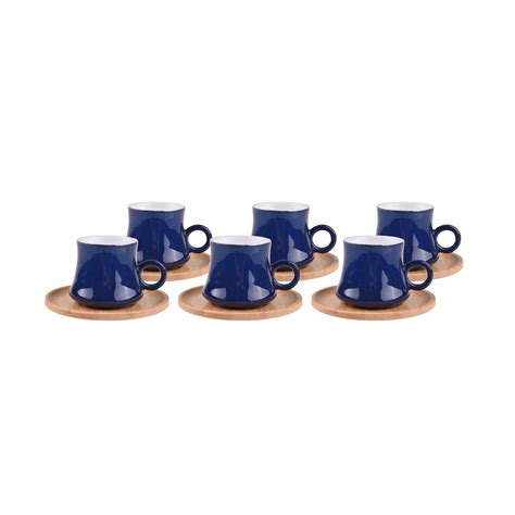 Buy Turkish Coffee Cup 6 Set Porcelain Cup Bamboo Saucer Ottoman