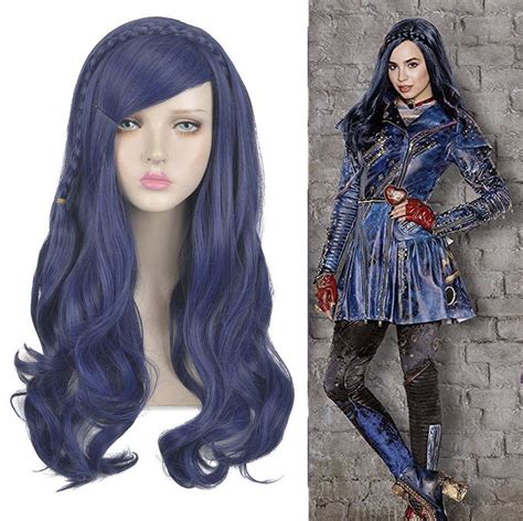 Descendants Evie Wig Cosplay Costume Dark Blue Long Wavy Hair Halloween