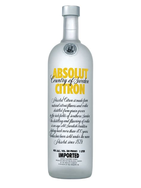 40 per cent alcohol by volume. Absolut Citron Vodka - Aries Fine Wine & Spirits